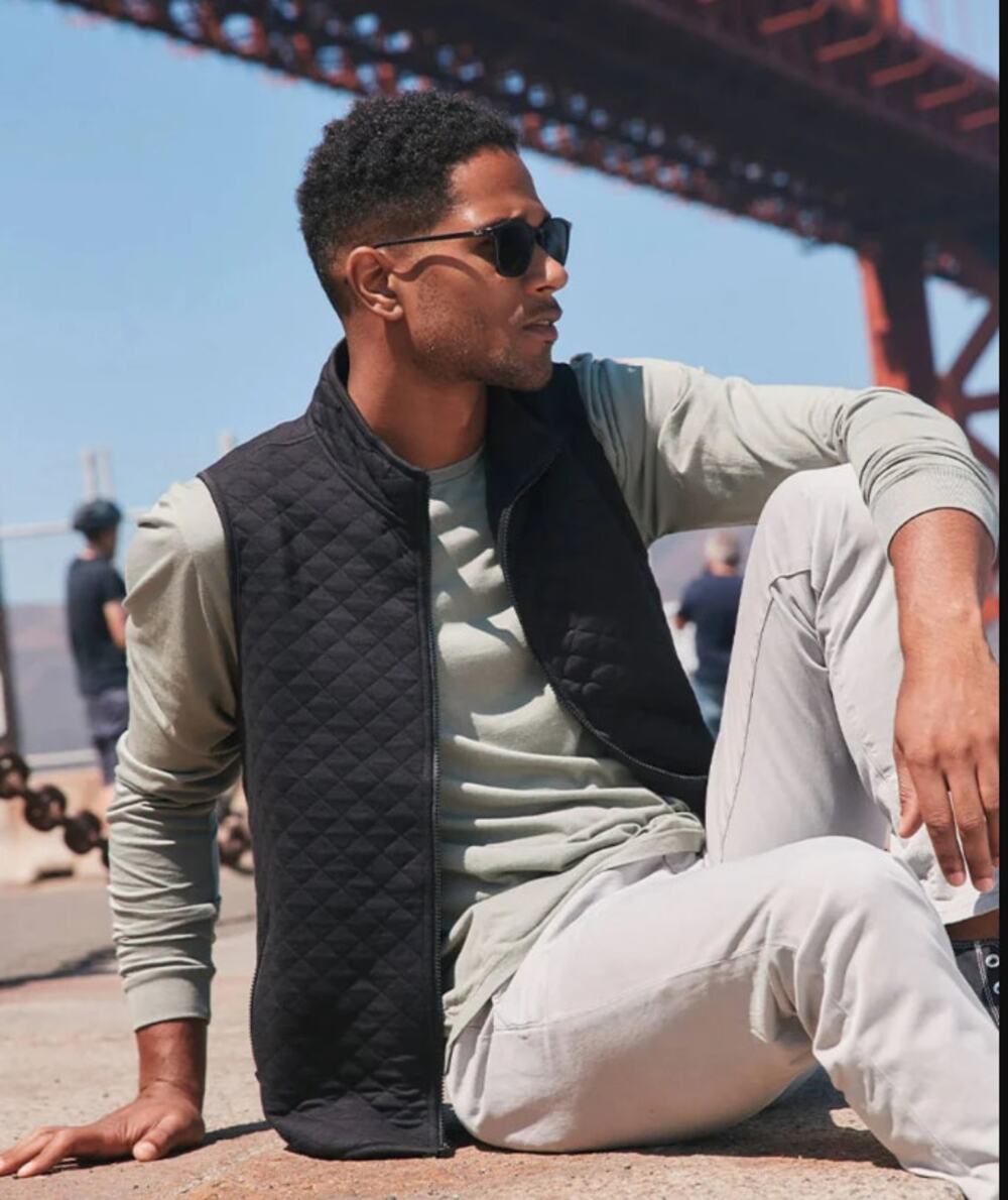 Marine Layer Mens Corbet Diamond Quilt Full Zip Vest Size XXL Black